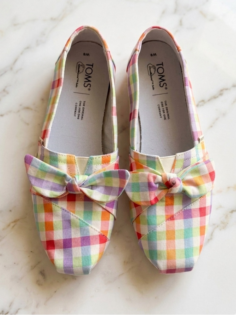 TOMS Multicolor Gingham Knot Slip-Ons Women's size 8W